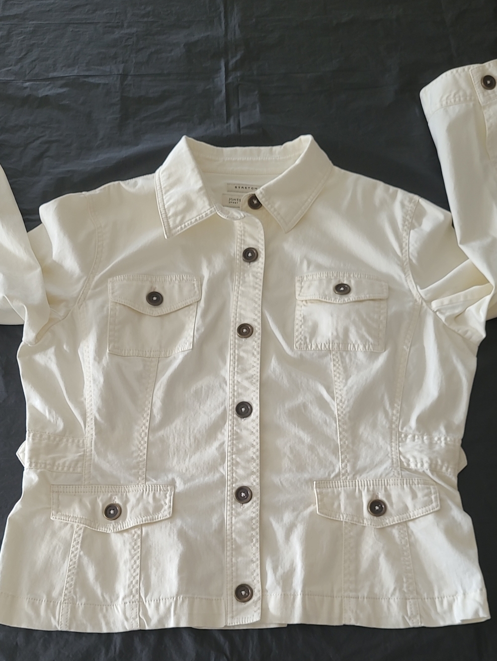 Jones New York Vanilla Cream Button-Front Utility Jacket with Patch Pockets